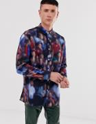 Asos Design Oversized Scenic Print Shirt In Navy - Navy