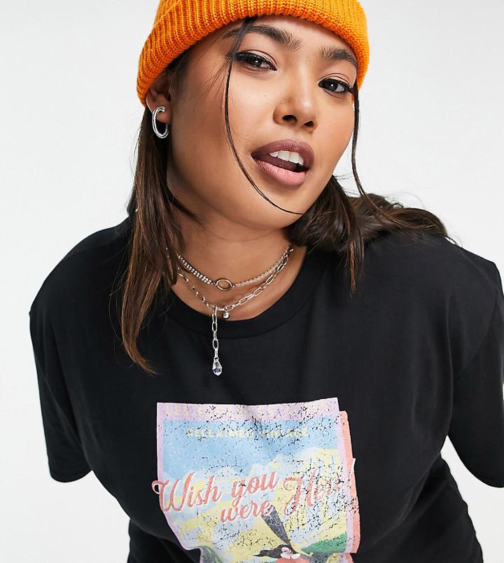 Reclaimed Vintage Inspired Plus T-shirt With Ski Scene Print-black