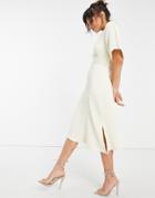 Closet London Kimono Sleeve Wrap Front Midi Dress In Stone-white