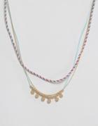 Nylon Layered Beaded Coin Necklace - Multi