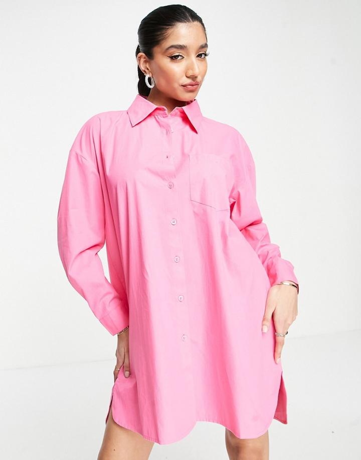 In The Style X Perrie Sian Oversized Shirt Dress In Pink
