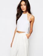 Daisy Street Cropped Halter Neck Top - White
