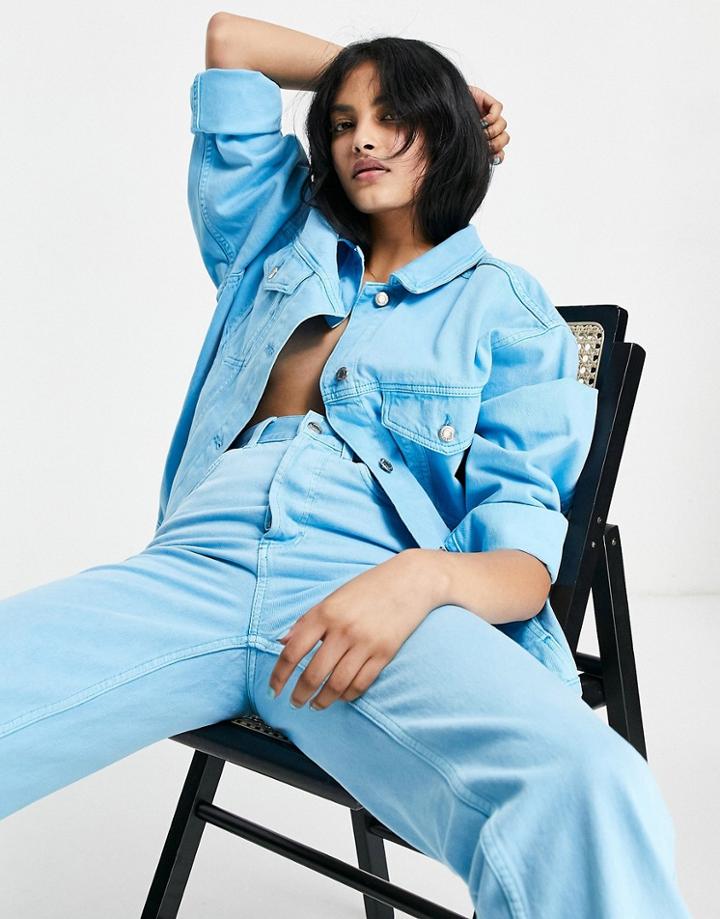 Topshop Dad Denim Jacket In Turquoise - Part Of A Set-blue
