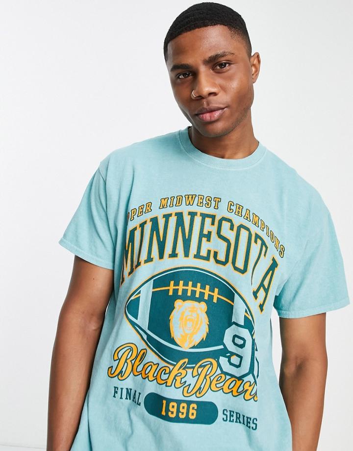 Topman Oversized Fit T-shirt With Minnesota Print In Blue