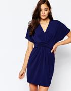 Asos Wrap Dress In Crepe - Navy