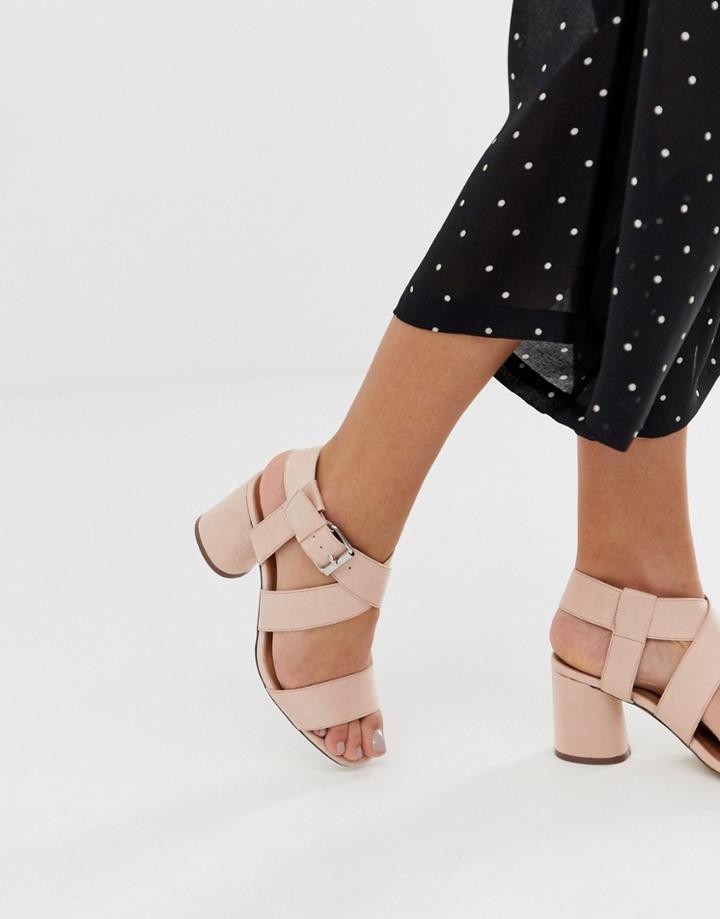 Qupid Mid Block Heeled Sandals - Beige