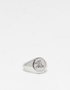 Asos Design Signet Ring With Engraved Cherry Design In Silver Tone
