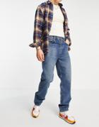 Asos Design Dad Jeans In Vintage Dark Wash With Elastic Waist-blues