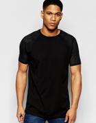 Asos Longline T-shirt With Mesh Raglan Sleeves In Black - Black