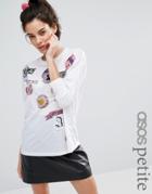 Asos Petite T-shirt With Mix And Match Badge Print And Long Sleeves -