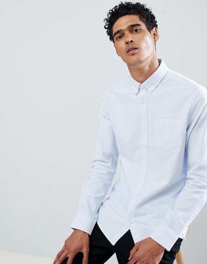 Only & Sons Regular Fit Pinstripe Oxford Shirt - Blue