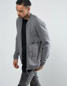 Asos Jersey Bomber Jacket With Woven Panels & Zips - Gray