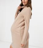 Pieces Maternity Sweater Dress With High Neck In Camel-neutral
