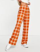 Monki Recycled Check Flare Pants In Rust-red