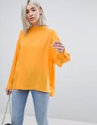 Weekday High Neck Pleat Back Chiffon Blouse - Orange