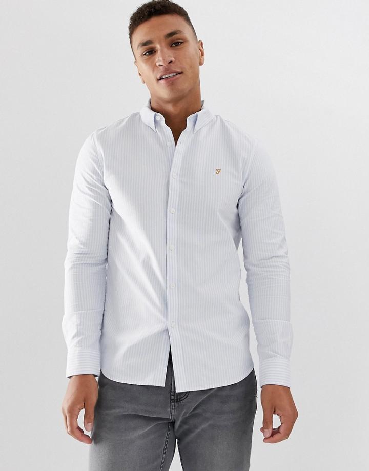 Farah Brewer Slim Fit Stripe Oxford Shirt In Blue