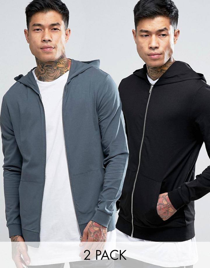 Asos Muscle Hoodie 2 Pack Black/slate Blue - Multi