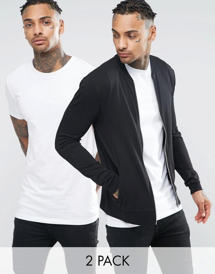 Asos Lightweight Muscle Jersey Bomber Jacket/ Muscle T-shirt Set - Mul