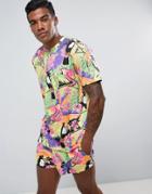 Jaded London T-shirt In Tropical Print - Black