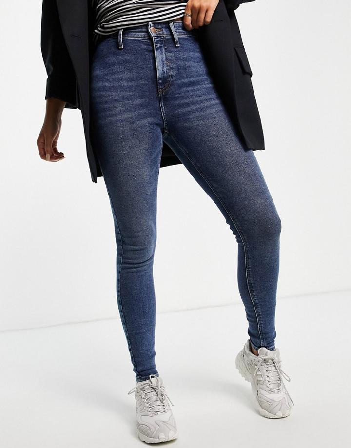 River Island Kaia High Rise Skinny Jeans In Mid Blue