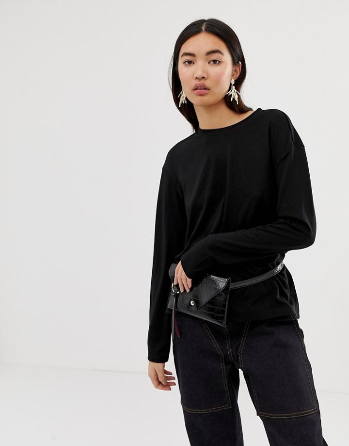 Weekday Grace Long Sleeve Top In Black - Black