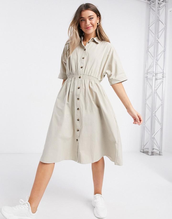 Qed London Shirt Midi Dress In Stone-neutral