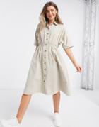 Qed London Shirt Midi Dress In Stone-neutral