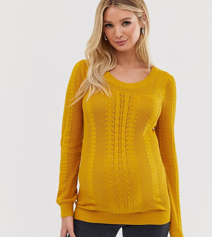 Mama. Licious Maternity Open Knit Sweater In Mustard - Yellow