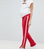 Supermom Maternity Contrast Stripe Straight Leg Pants - Red