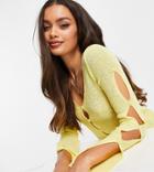 Asos Design Petite Cardigan With Button Sleeve Detail In Yellow