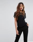 Sisley Jersey Tee With Leopord Lace - Black