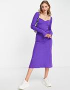 Asos Design Long Sleeve Knit Midi Dress With Sweetheart Neckline In Purple