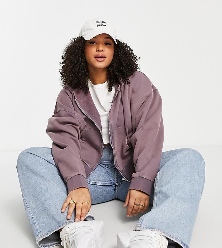 Asos Design Curve Oversized Zip Through Hoodie In Washed Purple