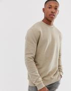 Asos Design Sweatshirt In Beige Ribbed Fabric