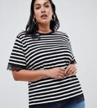 Asos Design Curve Stripe T-shirt With Lace Detail - Multi