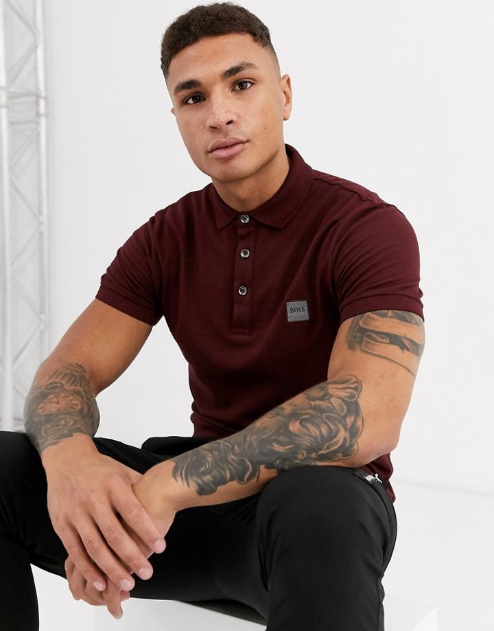 Boss Passenger Logo Slim Fit Polo In Burgundy-red