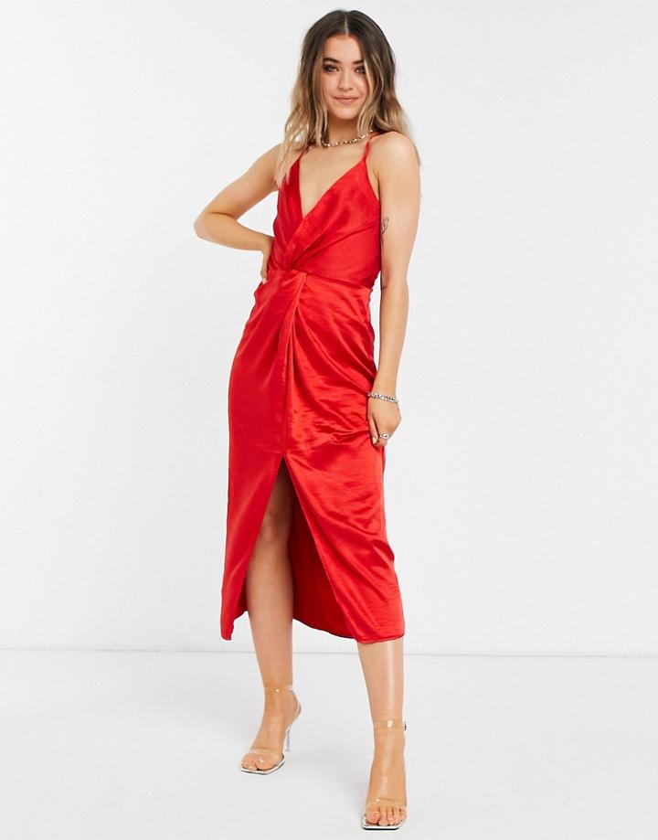 Liquorish Valentine Satin Halter Neck Midi Dress In Bright Red