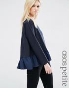 Asos Petite Oversized Sweat With Sheer Ruffle Hem - Navy