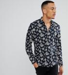 Asos Tall Regular Fit Vicsose Floral Print Shirt - Navy