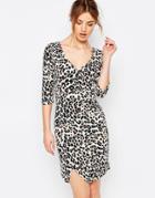 Uttam Boutique 3/4 Sleeve Leopard Wrap Dress - Brown