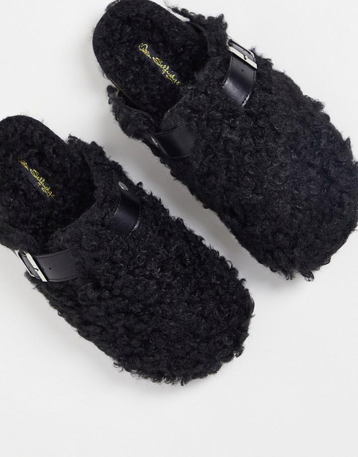 Miss Selfridge Volt Sherpa Closed Toe Slipper In Black