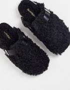 Miss Selfridge Volt Sherpa Closed Toe Slipper In Black