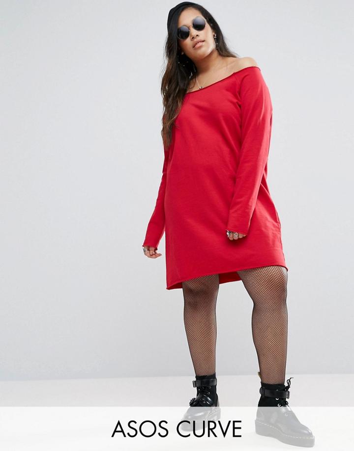 Asos Curve Off Shoulder Sweat Dress - Blue
