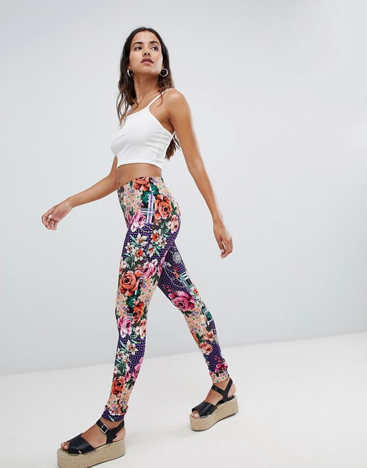 Asos Design Leggings In Floral And Check Mix Print - Multi