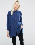 Asos Denim Oversize Crinkled Shirt - Blue