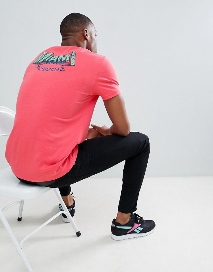 Asos Design Relaxed Longline T-shirt With Miami Back Print - Pink