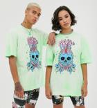 Collusion Unisex Tie-dye Faded Neon T-shirt With Print - Green