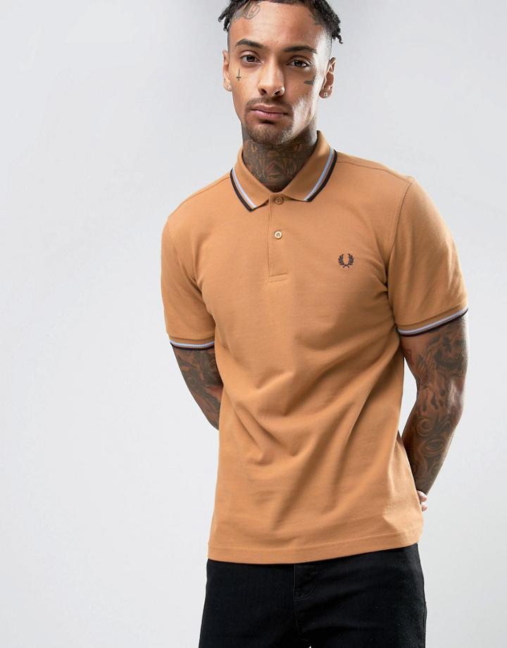 Fred Perry Slim Pique Polo Shirt Two Tone Tipped In Beige - Beige
