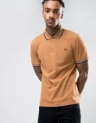 Fred Perry Slim Pique Polo Shirt Two Tone Tipped In Beige - Beige
