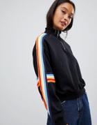 Bershka Rainbow Side Stripe Zip Up Sweatshirt In Black - Blue